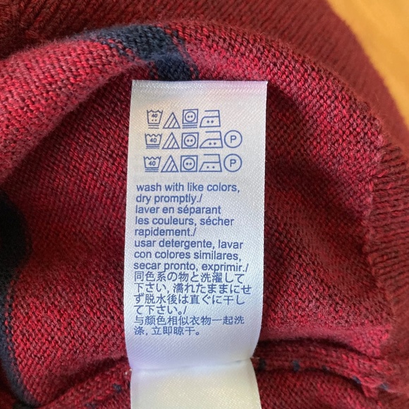 Men’s size medium gently used Tommy Hilfiger burgundy and navy striped sweater - Picture 6 of 7